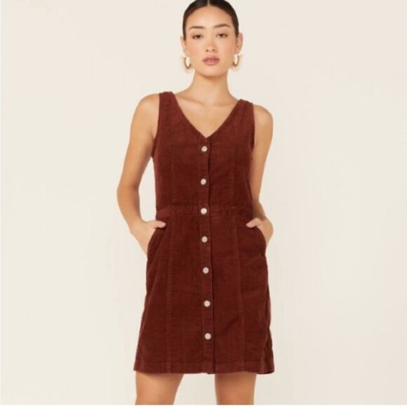 Levi's corduroy rust color mini button down dress, XS, NWT - Picture 2 of 7